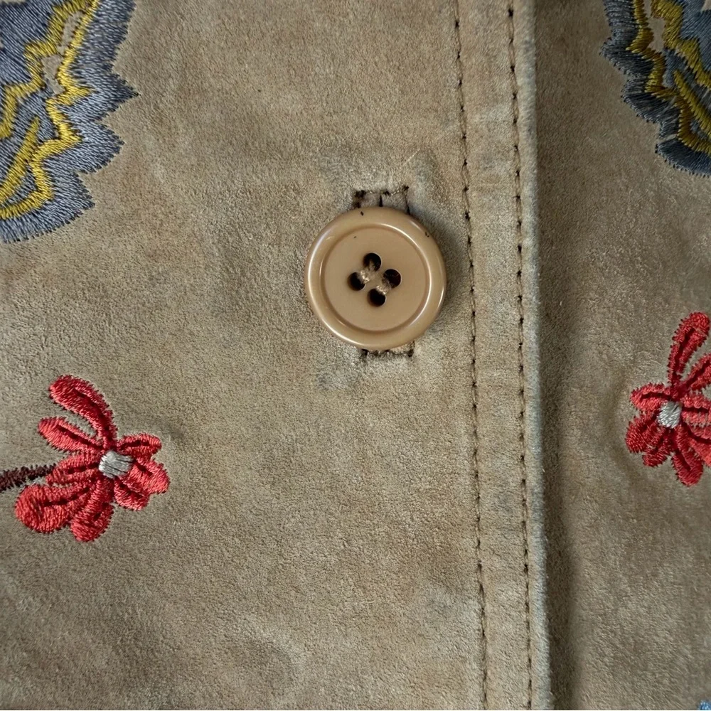 Vintage Dialogue Tan Suede Jacket Floral Embroidery Women's‎ Size - Picture 9 of 11
